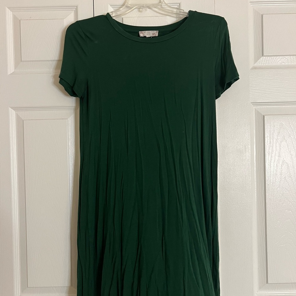 Pink rose green tshirt dress size large